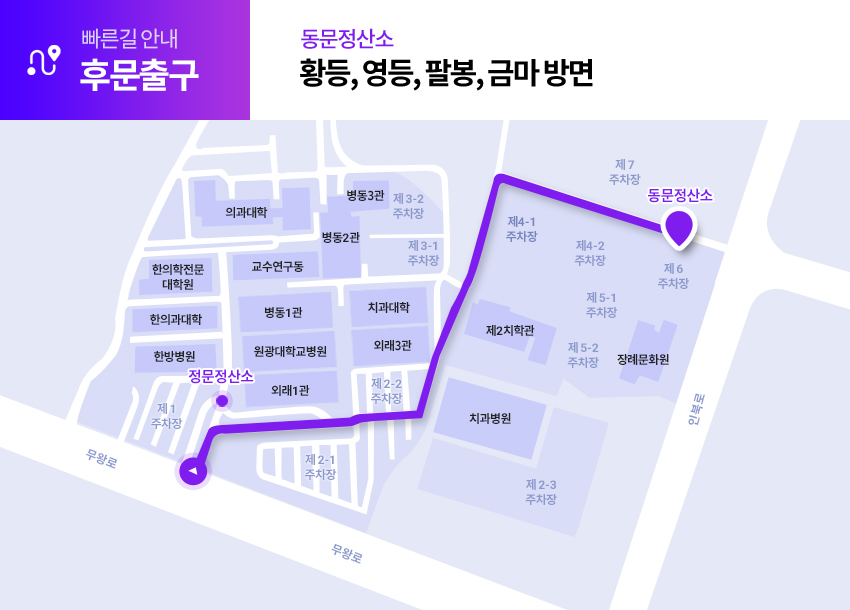 빠른길 안내: 후문출구 제 2정산소(황등, 영등, 팔봉, 금마 방면)